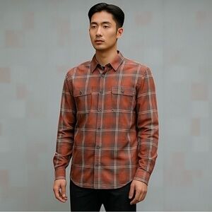 4/$40 REI CO.OP Long‎ Sleeveve Orange Grey White Button Down Hiking Shirt